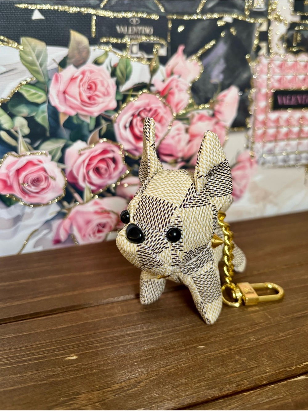 Neutral Beige French Bulldog Keychain with Gold Hardware